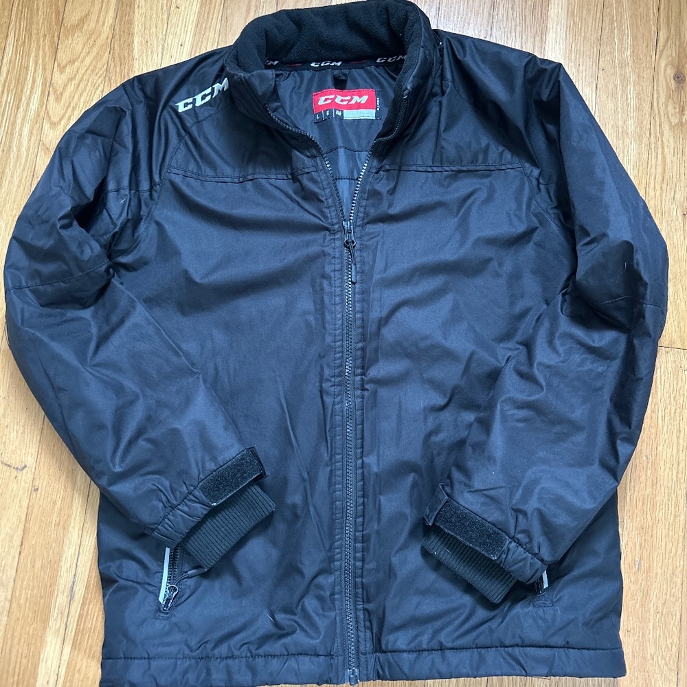 CCM Boys Black Quilted Hockey Jacket with Removable Hood
